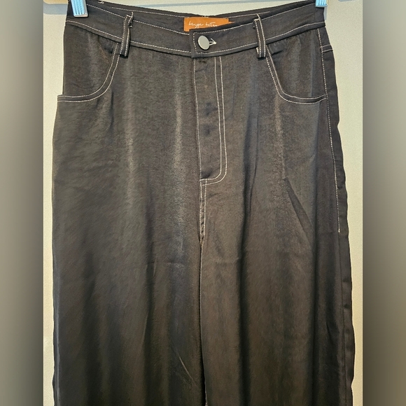 Beige Botany Size Small Wide Leg Hi-Rise Satin Feel Pants Goth Rave Grunge Y2K - Picture 5 of 12